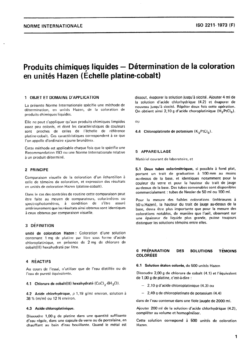 ISO 2211:1973 ISO 2211:1973 - Produits chimiques liquides — Détermination de la coloration en unités Hazen (Échelle platine-cobalt)/1/1973 - Page 3 preview