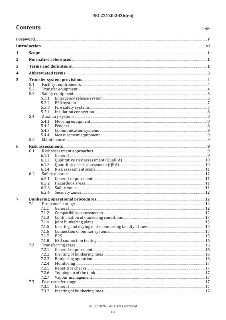 ISO 22120:2026 ISO 22120:2026 - Ships and marine technology — Specification for bunkering of methanol fuelled vessels - Page 3 preview