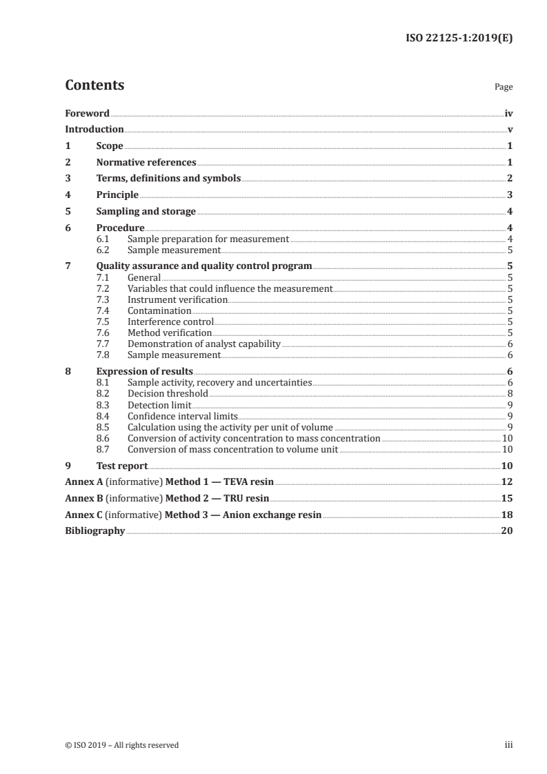 ISO 22125-1:2019 ISO 22125-1:2019 - Water quality — Technetium-99 — Part 1: Test method using liquid scintillation counting/7/2019 - Page 3 preview