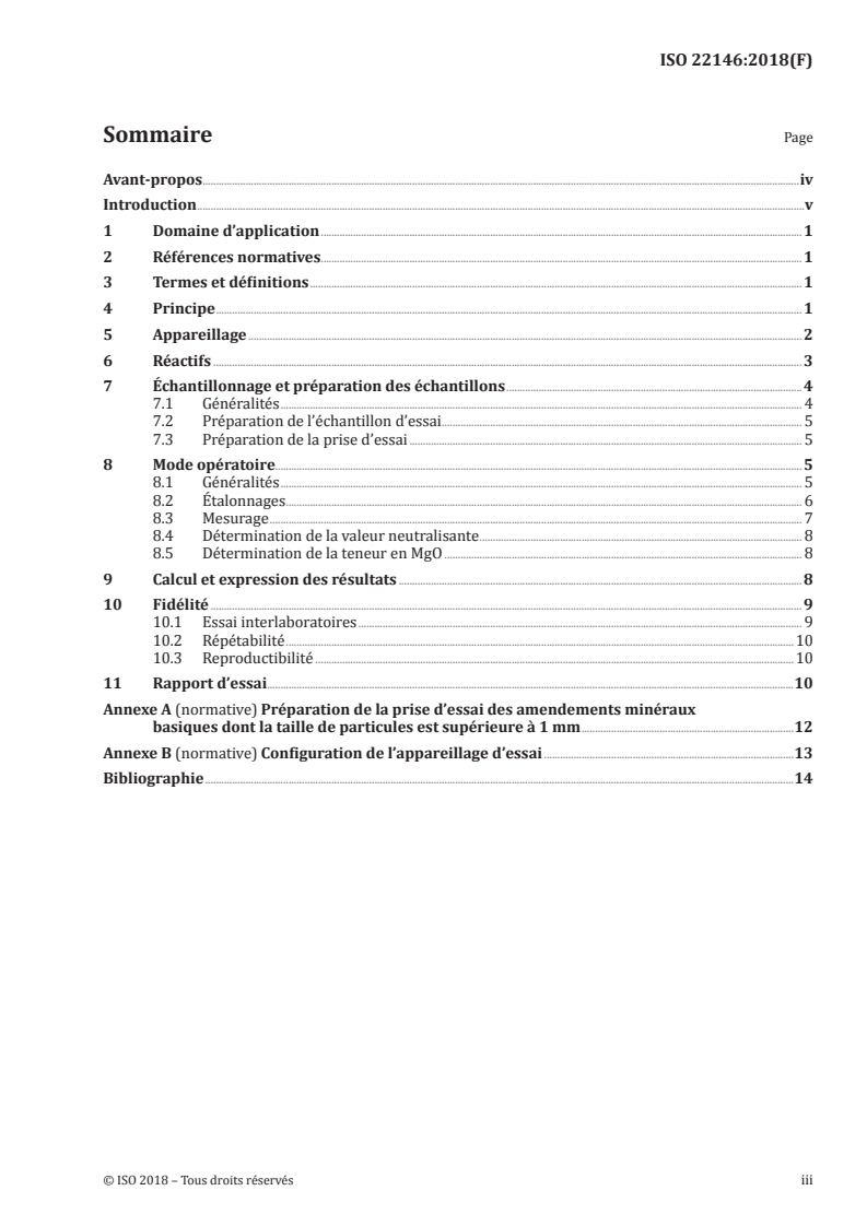 ISO 22146:2018 ISO 22146:2018 - Amendements minéraux basiques carbonatés — Détermination de la réactivité — Méthode par titration automatique à l’acide citrique/5/2018 - Page 3 preview