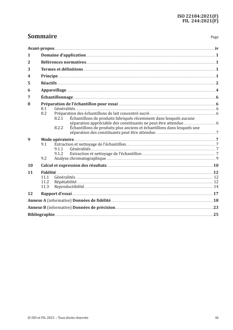 ISO 22184:2021 ISO 22184:2021 - Lait et produits laitiers — Détermination de la teneur en sucre — Chromatographie d’échange d’anions haute performance couplée à la détection par ampérométrie pulsée (HPAEC-PAD)/3/2021 - Page 3 preview