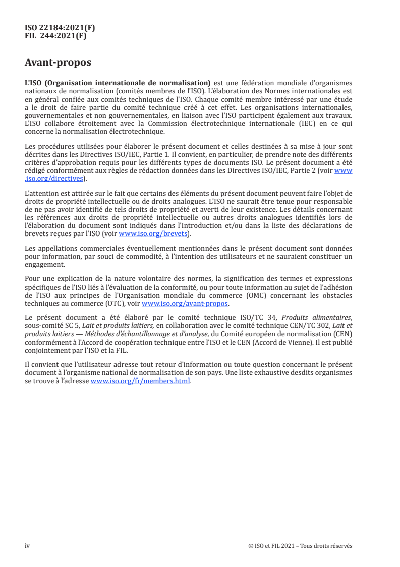 ISO 22184:2021 ISO 22184:2021 - Lait et produits laitiers — Détermination de la teneur en sucre — Chromatographie d’échange d’anions haute performance couplée à la détection par ampérométrie pulsée (HPAEC-PAD)/3/2021 - Page 4 preview