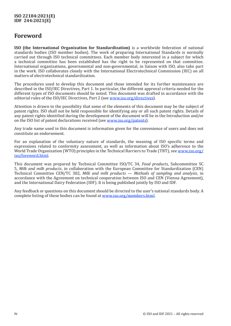 ISO 22184:2021 ISO 22184:2021 - Milk and milk products — Determination of the sugar contents — High performance anion exchange chromatography with pulsed amperometric detection method (HPAEC-PAD)/3/2021 - Page 4 preview