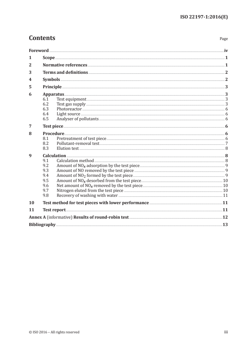 ISO 22197-1:2016 ISO 22197-1:2016 - Fine ceramics (advanced ceramics, advanced technical ceramics) — Test method for air-purification performance of semiconducting photocatalytic materials — Part 1: Removal of nitric oxide/1/2016 - Page 3 preview