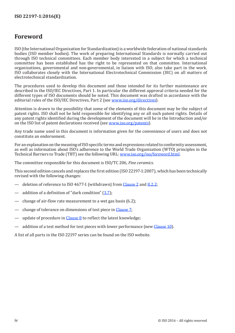 ISO 22197-1:2016 ISO 22197-1:2016 - Fine ceramics (advanced ceramics, advanced technical ceramics) — Test method for air-purification performance of semiconducting photocatalytic materials — Part 1: Removal of nitric oxide/1/2016 - Page 4 preview
