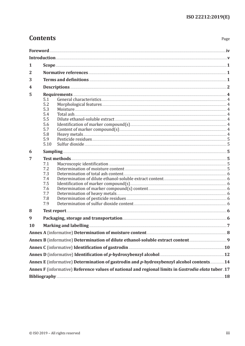 ISO 22212:2019 ISO 22212:2019 - Traditional Chinese medicine — Gastrodia elata tuber/8/2019 - Page 3 preview