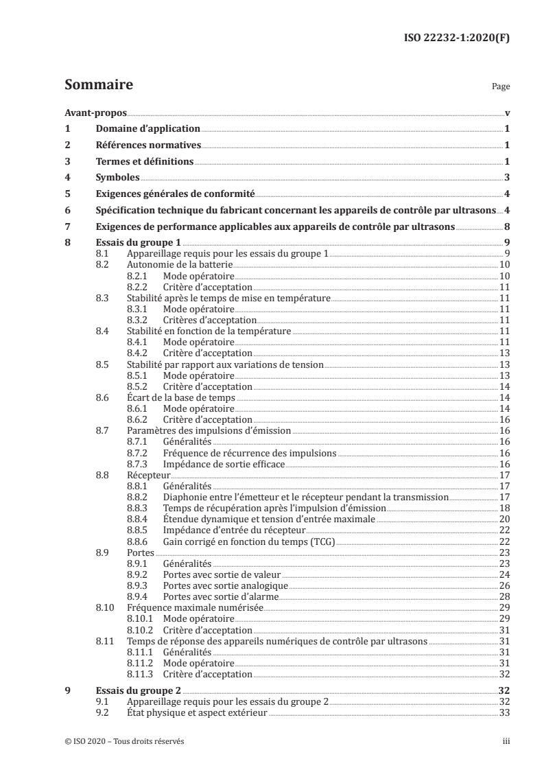 ISO 22232-1:2020 ISO 22232-1:2020 - Essais non destructifs — Caractérisation et vérification de l'appareillage de contrôle par ultrasons — Partie 1: Appareils/20/2020 - Page 3 preview