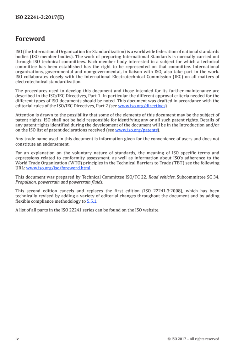ISO 22241-3:2017 ISO 22241-3:2017 - Diesel engines — NOx reduction agent AUS 32 — Part 3: Handling, transportation, and storage/26/2017 - Page 4 preview