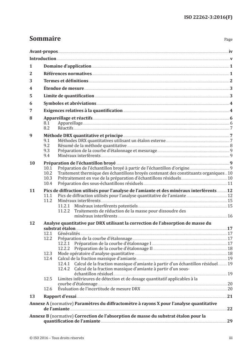 ISO 22262-3:2016 ISO 22262-3:2016 - Qualité de l'air — Matériaux solides — Partie 3: Dosage quantitatif de l'amiante par la méthode de diffraction des rayons X/5/2016 - Page 3 preview