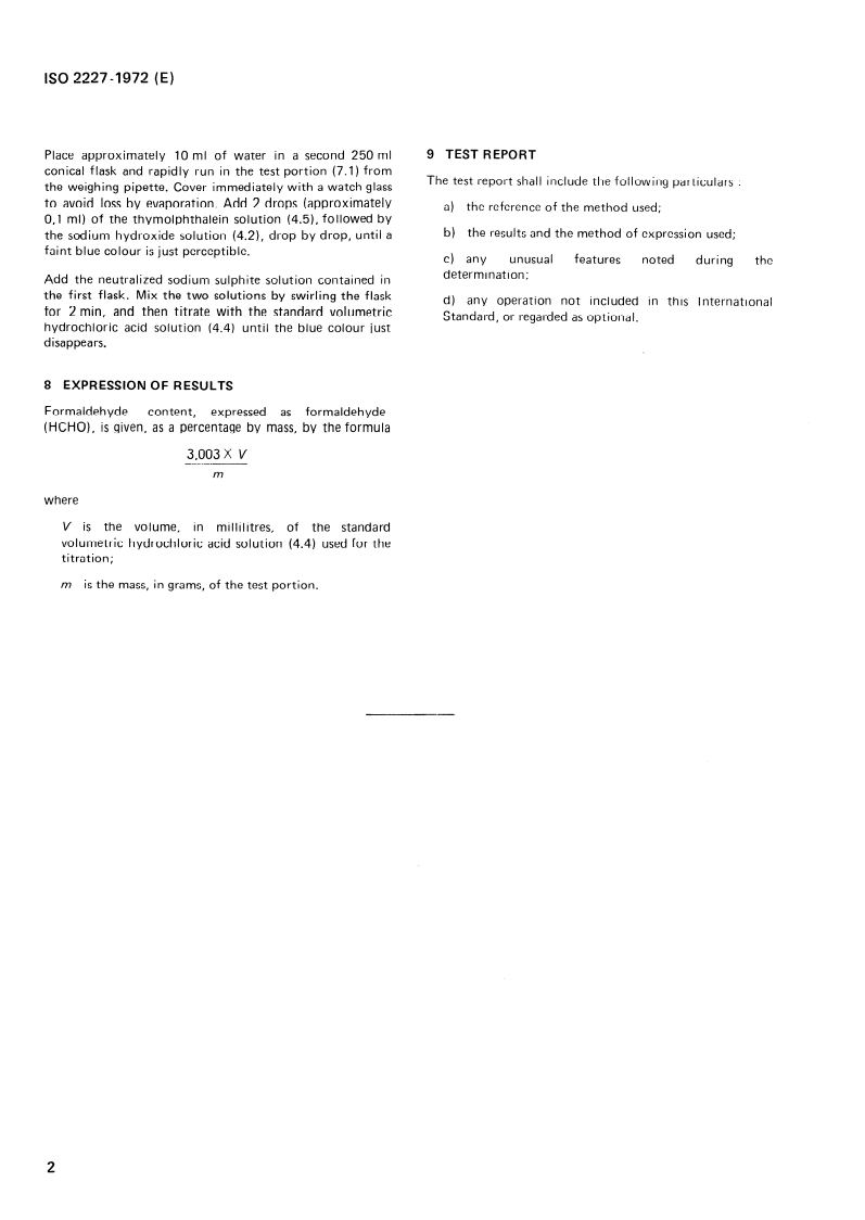 ISO 2227:1972 ISO 2227:1972 - Formaldehyde solutions for industrial use — Determination of formaldehyde content/1/1972 - Page 4 preview