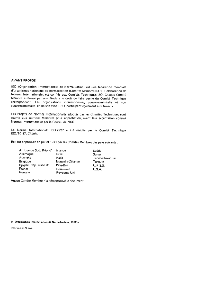ISO 2227:1972 ISO 2227:1972 - Solutions de formaldéhyde à usage industriel — Dosage du formaldéhyde/1/1972 - Page 2 preview