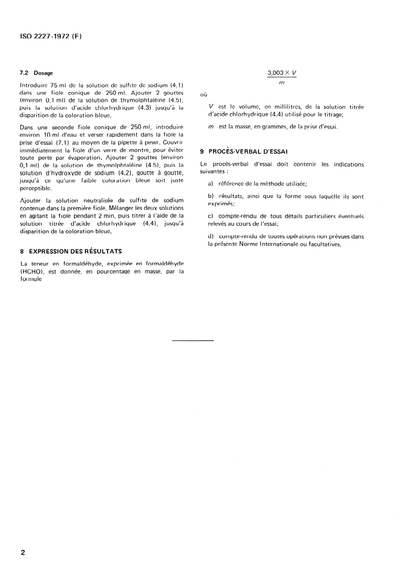ISO 2227:1972 ISO 2227:1972 - Solutions de formaldéhyde à usage industriel — Dosage du formaldéhyde/1/1972 - Page 4 preview