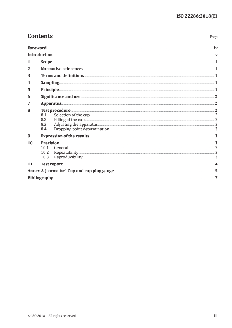 ISO 22286:2018 ISO 22286:2018 - Petroleum products and lubricants - Determination of the dropping point of grease with an automatic apparatus/25/2018 - Page 3 preview