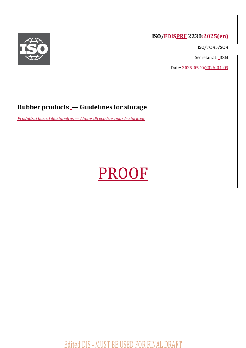 ISO 2230 REDLINE ISO 2230 - Rubber products — Guidelines for storage/9/2026 - Page 1 preview