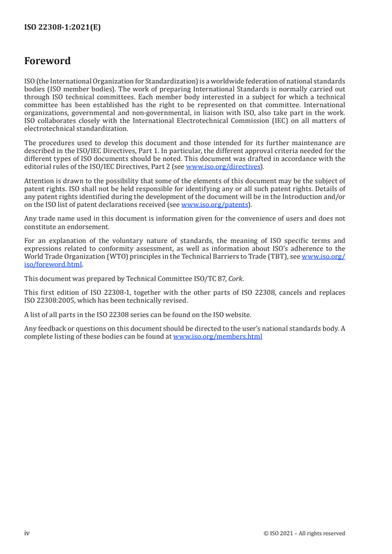 ISO 22308-1:2021 ISO 22308-1:2021 - Cork bark selected as bottling product — Part 1: Sensory evaluation — Methodology for sensory evaluation by soaking/7/2021 - Page 4 preview