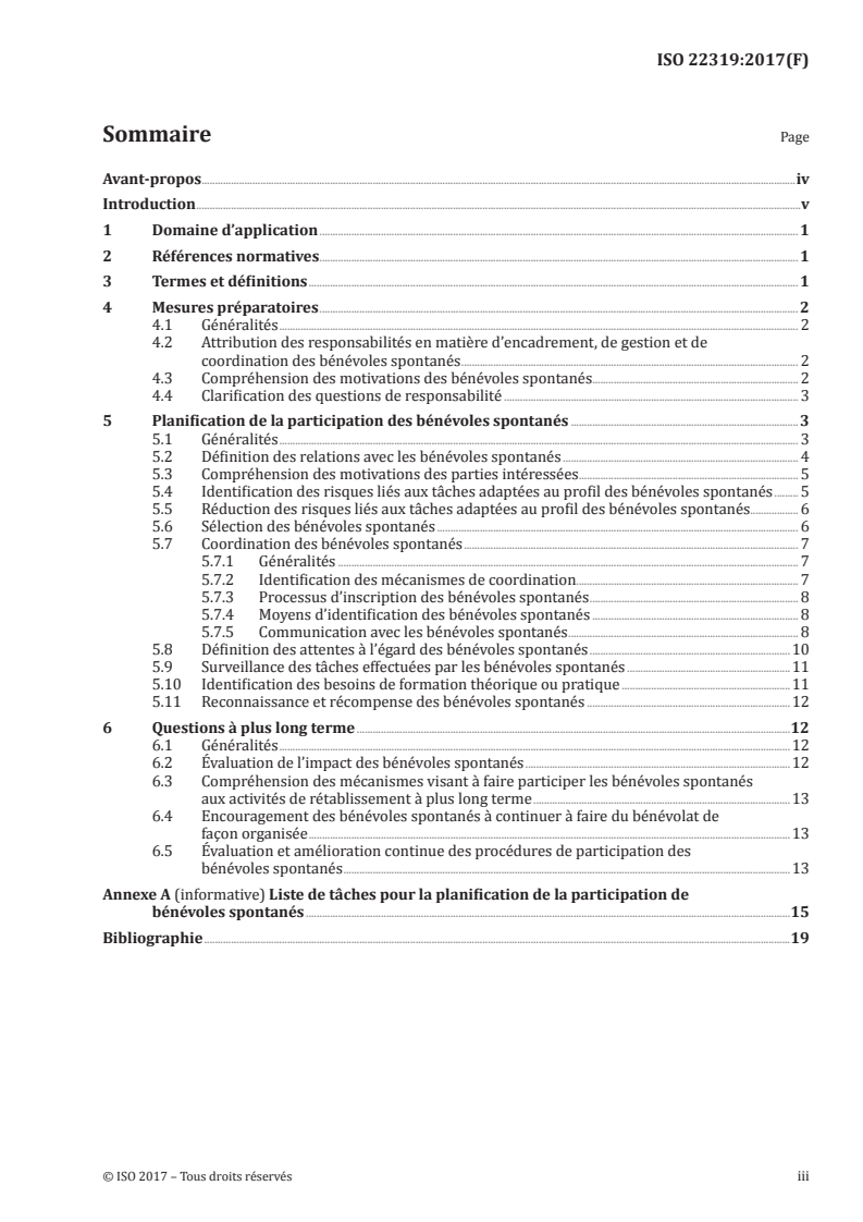 ISO 22319:2017 ISO 22319:2017 - Sécurité et résilience — Résilience des communautés — Lignes directrices pour la planification de la participation des bénévoles spontanés/24/2017 - Page 3 preview