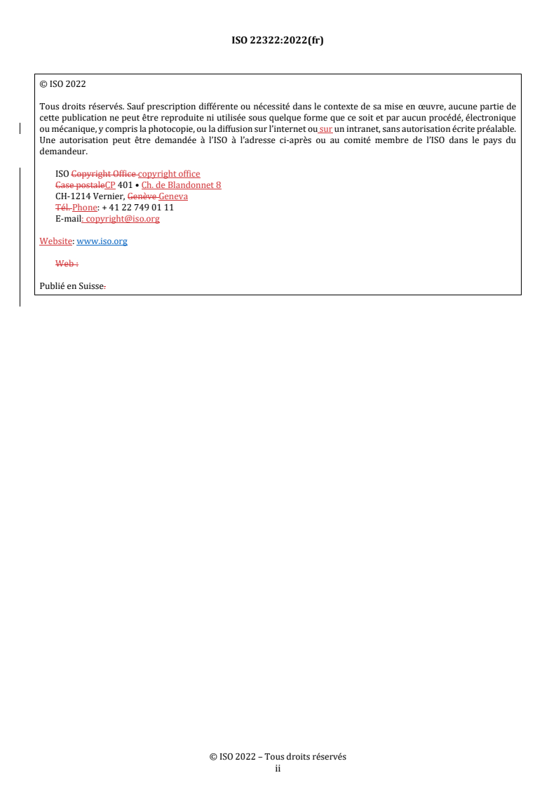 ISO 22322:2022 REDLINE ISO 22322:2022 - Sécurité et résilience — Gestion des situations d'urgence — Lignes directrices pour l'avertissement public - Page 2 preview