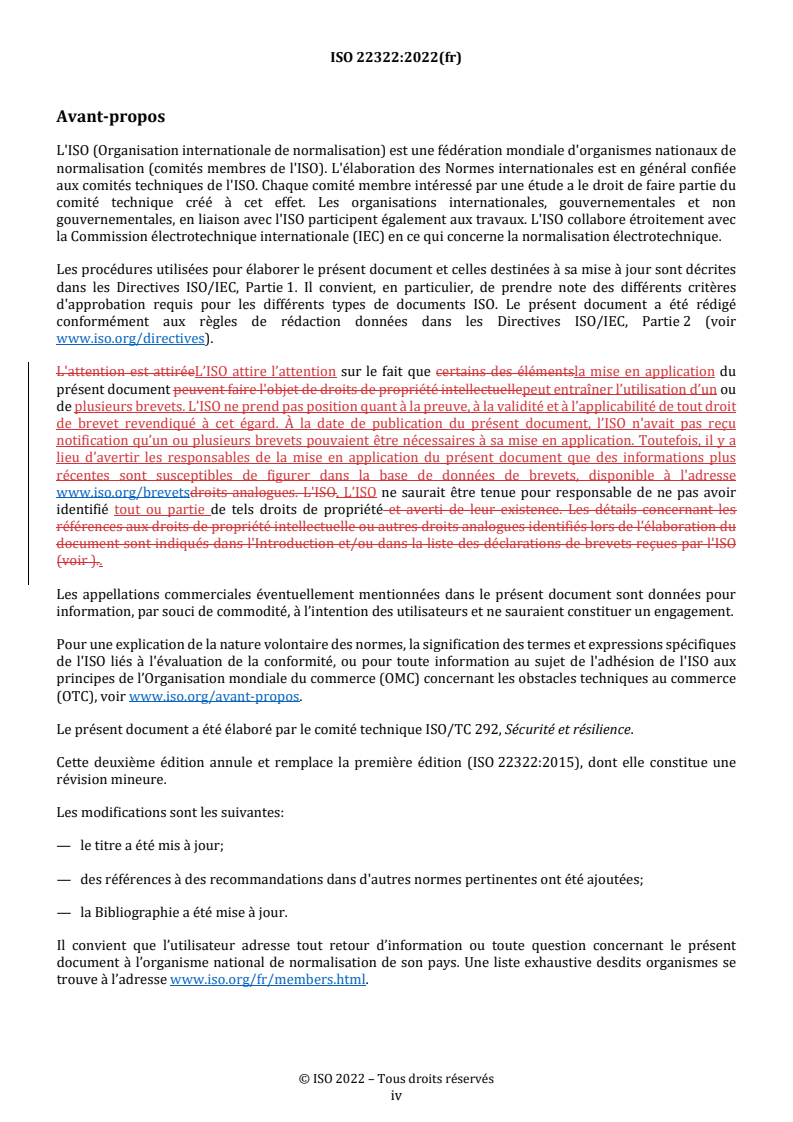 ISO 22322:2022 REDLINE ISO 22322:2022 - Sécurité et résilience — Gestion des situations d'urgence — Lignes directrices pour l'avertissement public - Page 4 preview