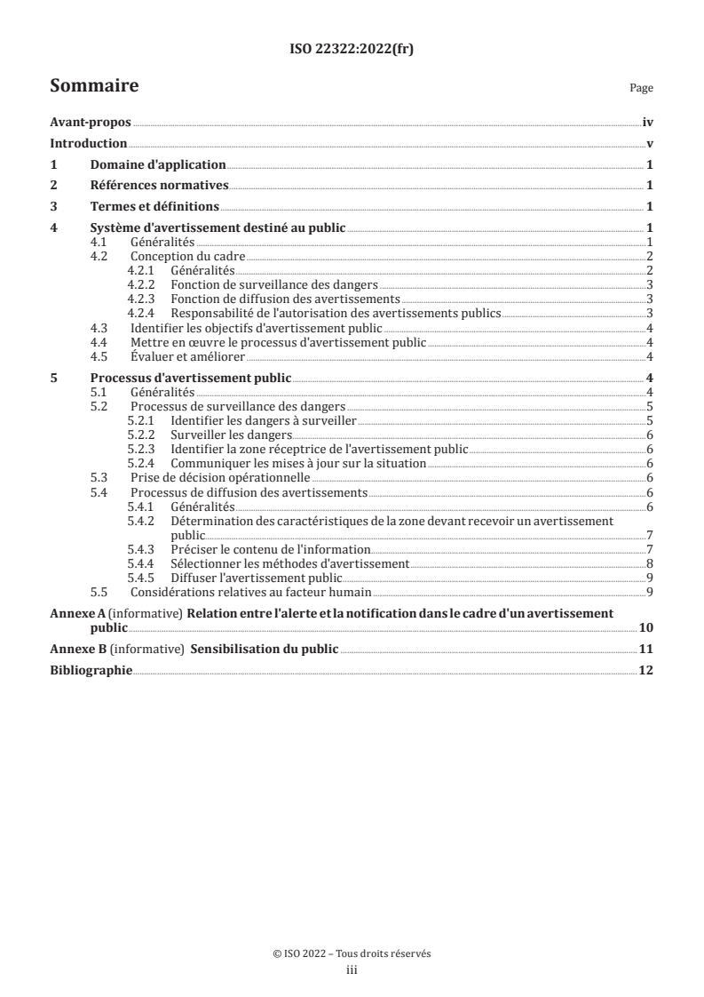 ISO 22322:2022 ISO 22322:2022 - Sécurité et résilience — Gestion des situations d'urgence — Lignes directrices pour l'avertissement public - Page 3 preview