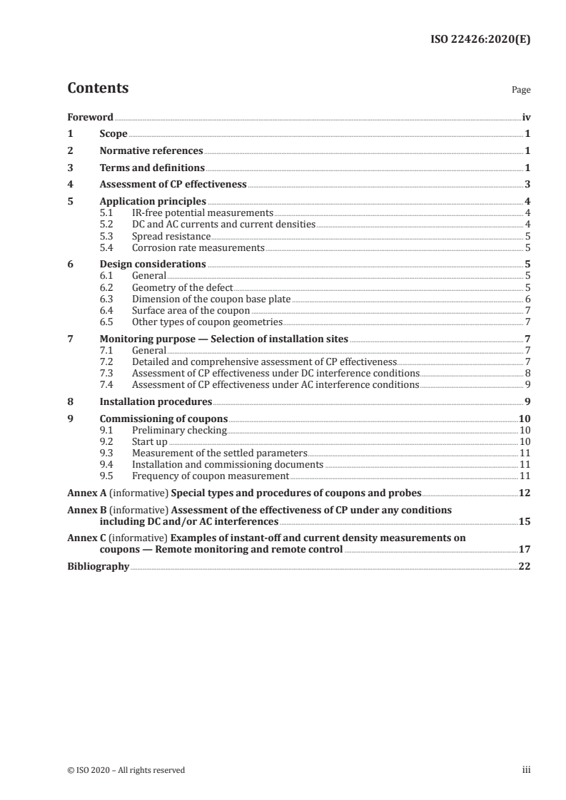 ISO 22426:2020 ISO 22426:2020 - Assessment of the effectiveness of cathodic protection based on coupon measurements/10/2020 - Page 3 preview