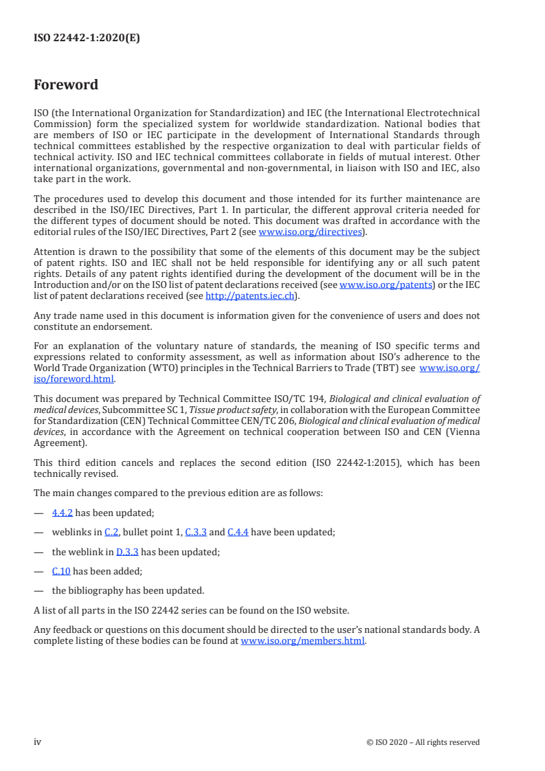 ISO 22442-1:2020 ISO 22442-1:2020 - Medical devices utilizing animal tissues and their derivatives — Part 1: Application of risk management/15/2020 - Page 4 preview
