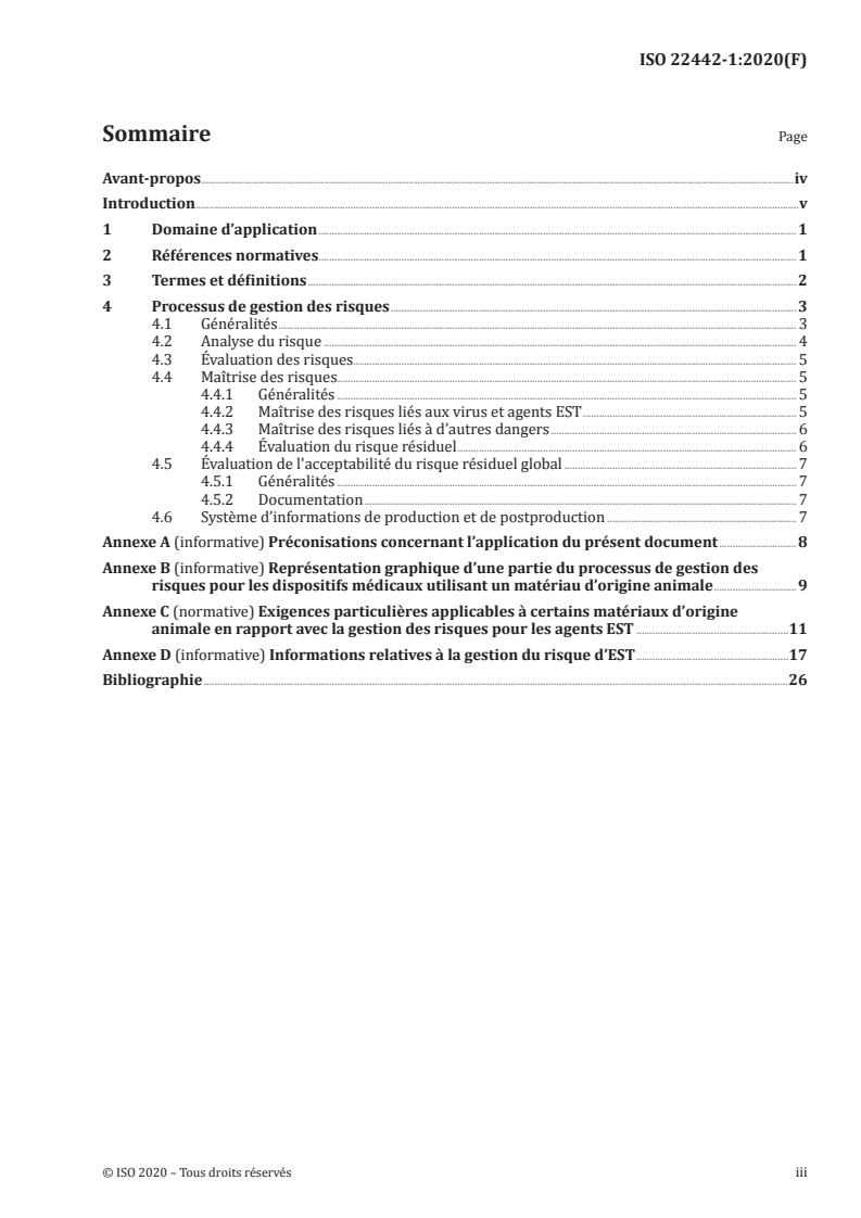 ISO 22442-1:2020 ISO 22442-1:2020 - Dispositifs médicaux utilisant des tissus animaux et leurs dérivés — Partie 1: Application de la gestion des risques/15/2020 - Page 3 preview