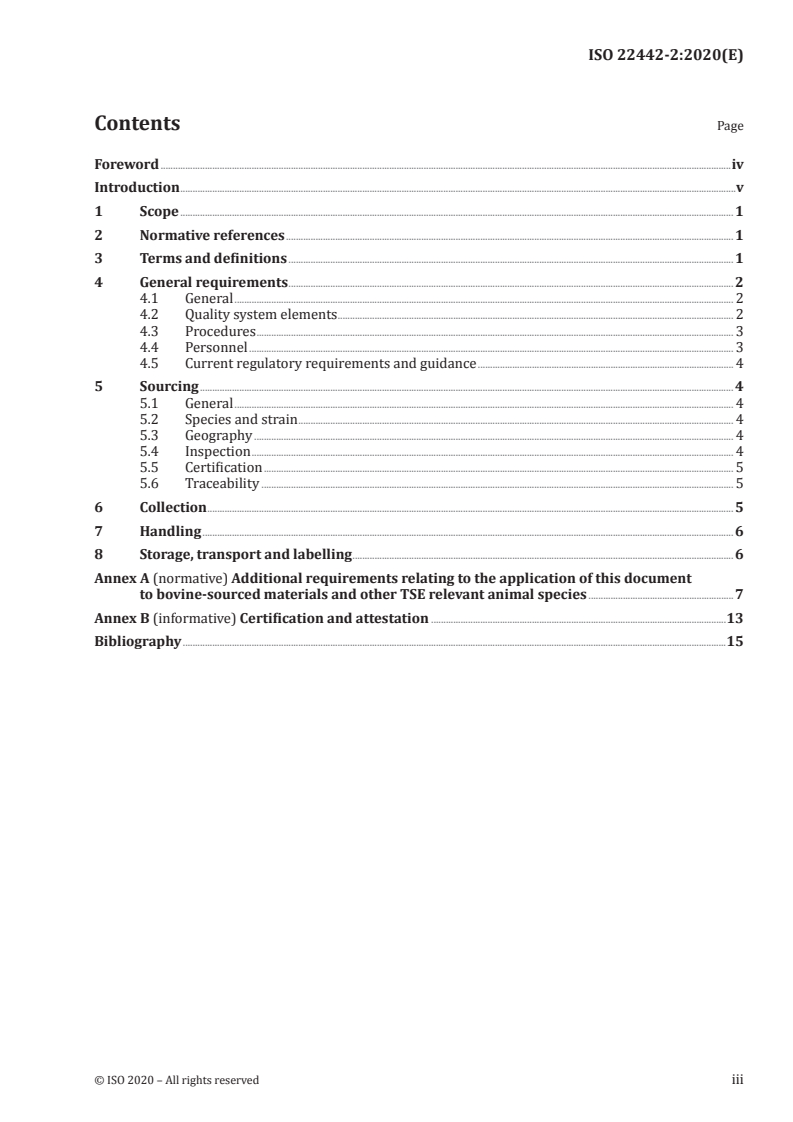ISO 22442-2:2020 ISO 22442-2:2020 - Medical devices utilizing animal tissues and their derivatives — Part 2: Controls on sourcing, collection and handling/15/2020 - Page 3 preview