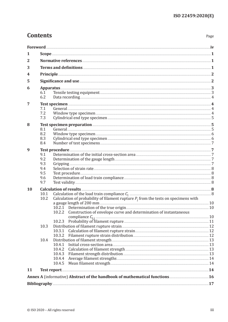 ISO 22459:2020 ISO 22459:2020 - Fine ceramics (advanced ceramics, advanced technical ceramics) — Reinforcement of ceramic composites — Determination of distribution of tensile strength and tensile strain to failure of filaments within a multifilament tow at ambient temperature/10/2020 - Page 3 preview