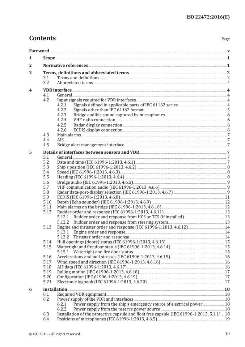 ISO 22472:2016 ISO 22472:2016 - Ships and marine technology — Guidelines for the operation and installation of voyage data recorder (VDR)/21/2016 - Page 3 preview