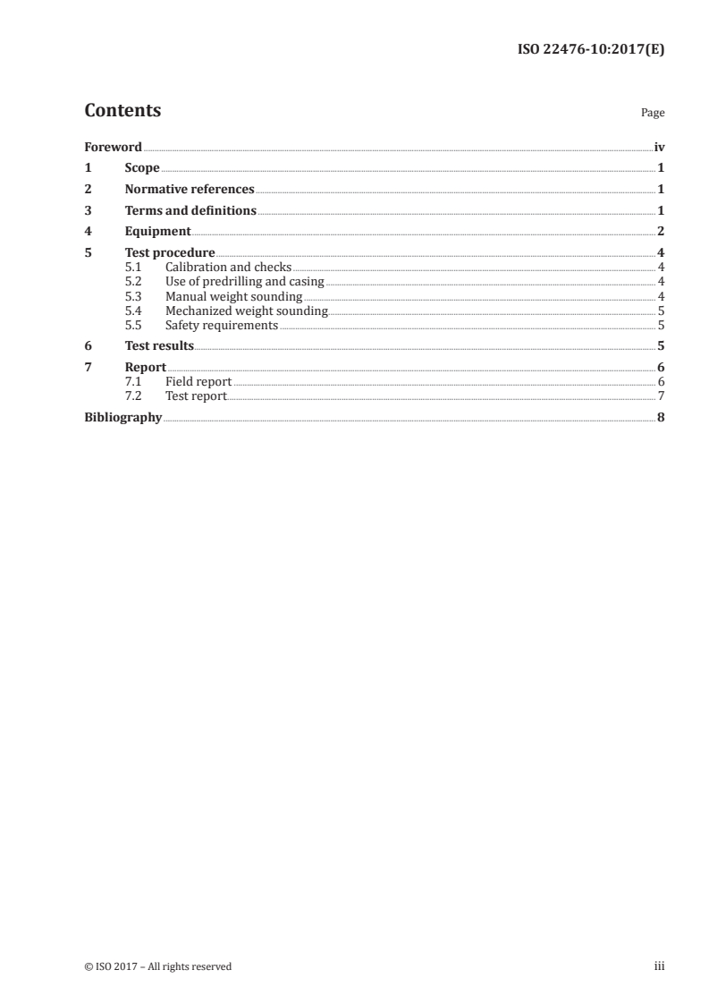 ISO 22476-10:2017 ISO 22476-10:2017 - Geotechnical investigation and testing — Field testing — Part 10: Weight sounding test/9/2017 - Page 3 preview