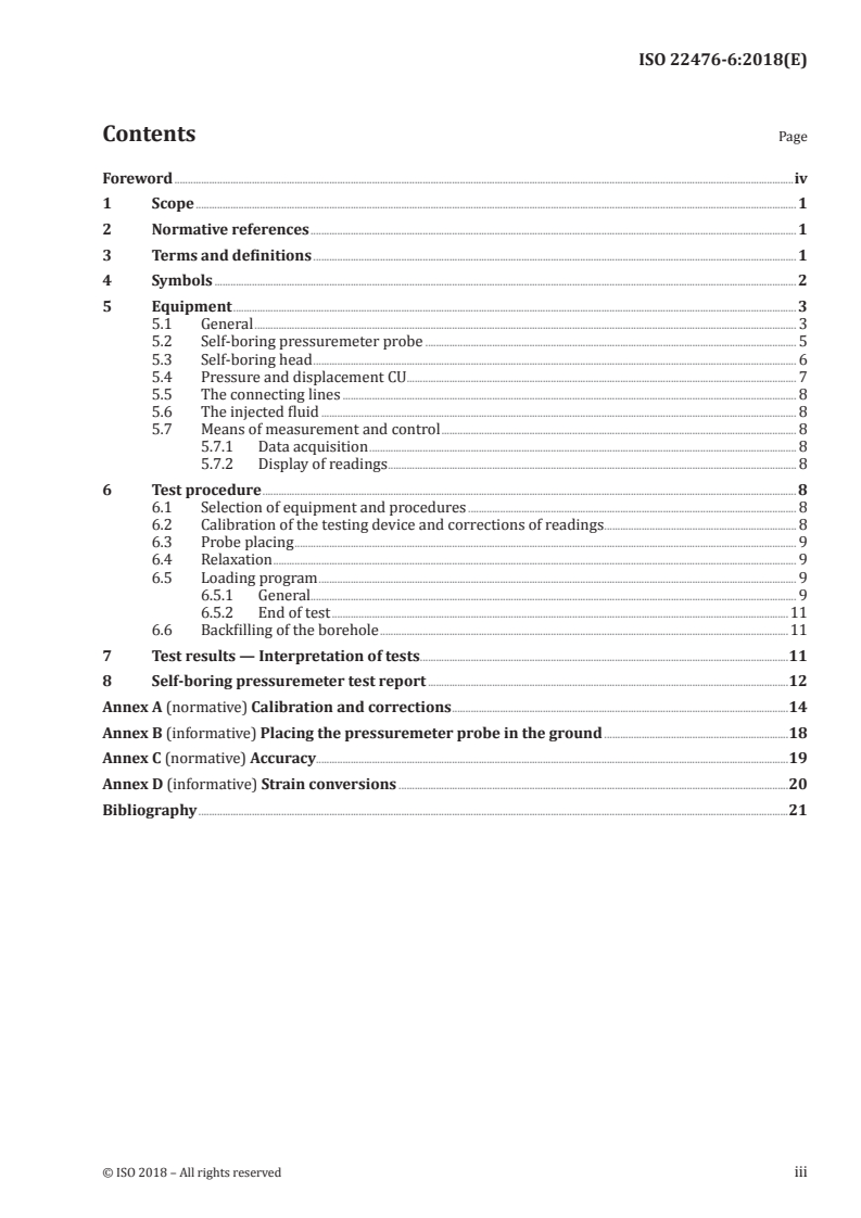 ISO 22476-6:2018 ISO 22476-6:2018 - Geotechnical investigation and testing — Field testing — Part 6: Self-boring pressuremeter test/20/2018 - Page 3 preview