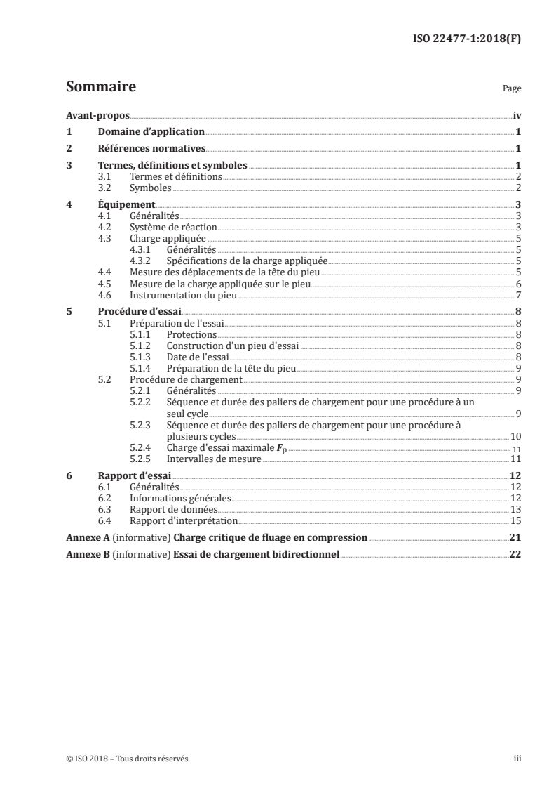 ISO 22477-1:2018 ISO 22477-1:2018 - Reconnaissance et essais géotechniques — Essais des structures géotechniques — Partie 1: Essais de pieux: essai de chargement statique en compression/19/2019 - Page 3 preview