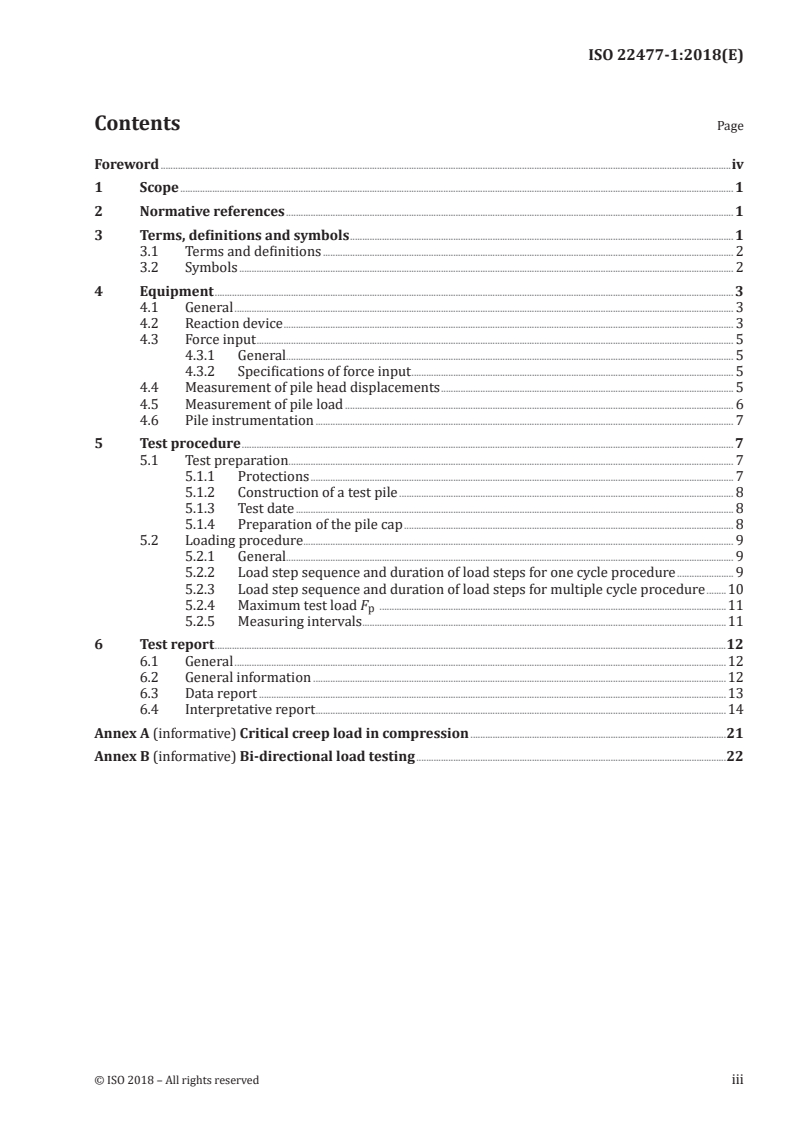 ISO 22477-1:2018 ISO 22477-1:2018 - Geotechnical investigation and testing — Testing of geotechnical structures — Part 1: Testing of piles: static compression load testing/19/2019 - Page 3 preview