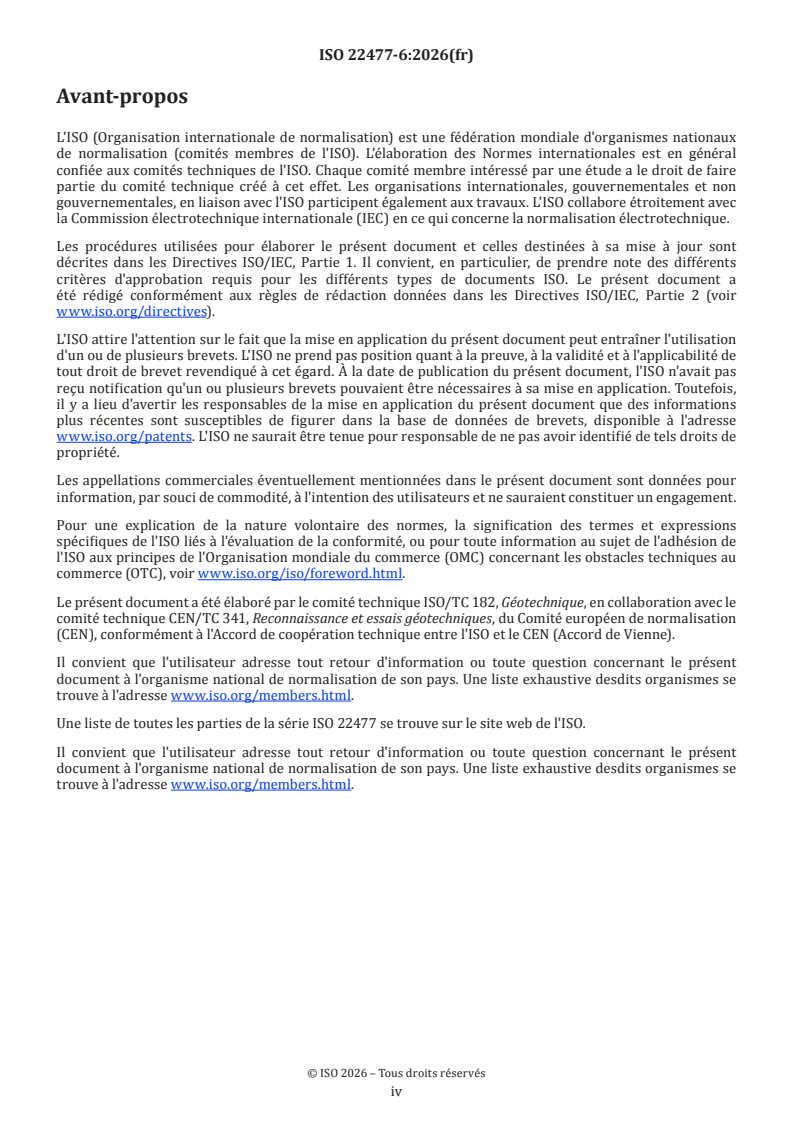 ISO 22477-6:2026 ISO 22477-6:2026 - Reconnaissance et essais géotechniques – Essais des structures géotechniques — Partie 6: Essais de chargement des clous et des boulons - Page 4 preview