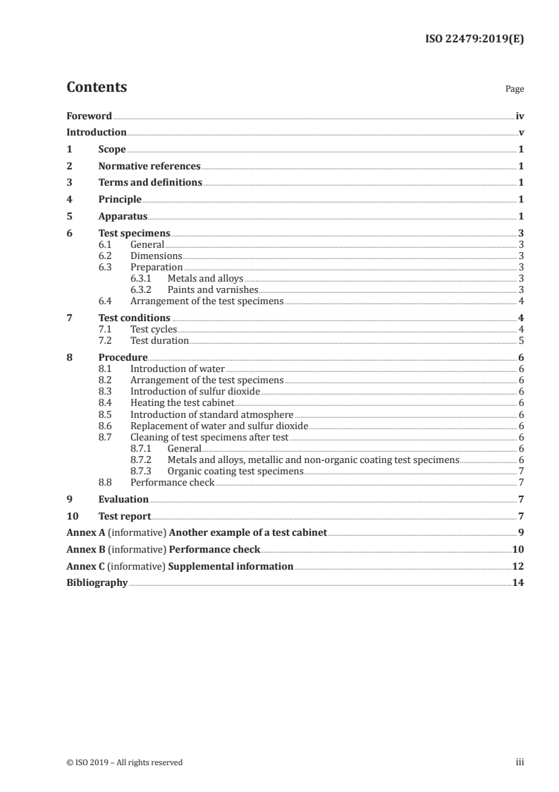ISO 22479:2019 ISO 22479:2019 - Corrosion of metals and alloys — Sulfur dioxide test in a humid atmosphere (fixed gas method)/14/2019 - Page 3 preview