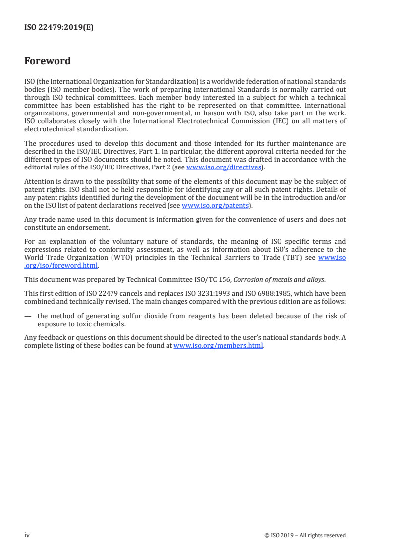 ISO 22479:2019 ISO 22479:2019 - Corrosion of metals and alloys — Sulfur dioxide test in a humid atmosphere (fixed gas method)/14/2019 - Page 4 preview