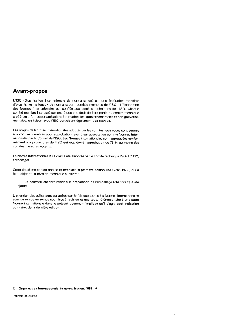 ISO 2248:1985 ISO 2248:1985 - Emballages — Emballages d'expédition complets et pleins — Essai de choc vertical par chute libre/19/1985 - Page 2 preview