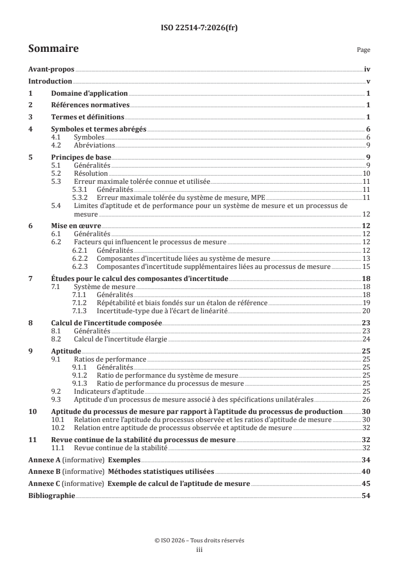 ISO 22514-7:2026 ISO 22514-7:2026 - Méthodes statistiques dans la gestion de processus — Aptitude et performance — Partie 7: Aptitude des processus de mesure - Page 3 preview