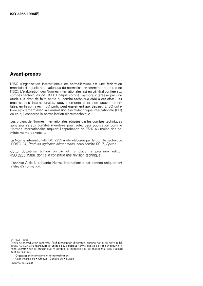 ISO 2255:1996 ISO 2255:1996 - Coriandre (Coriandrum sativum L.) entière et coriandre en poudre — Spécifications/18/1996 - Page 2 preview