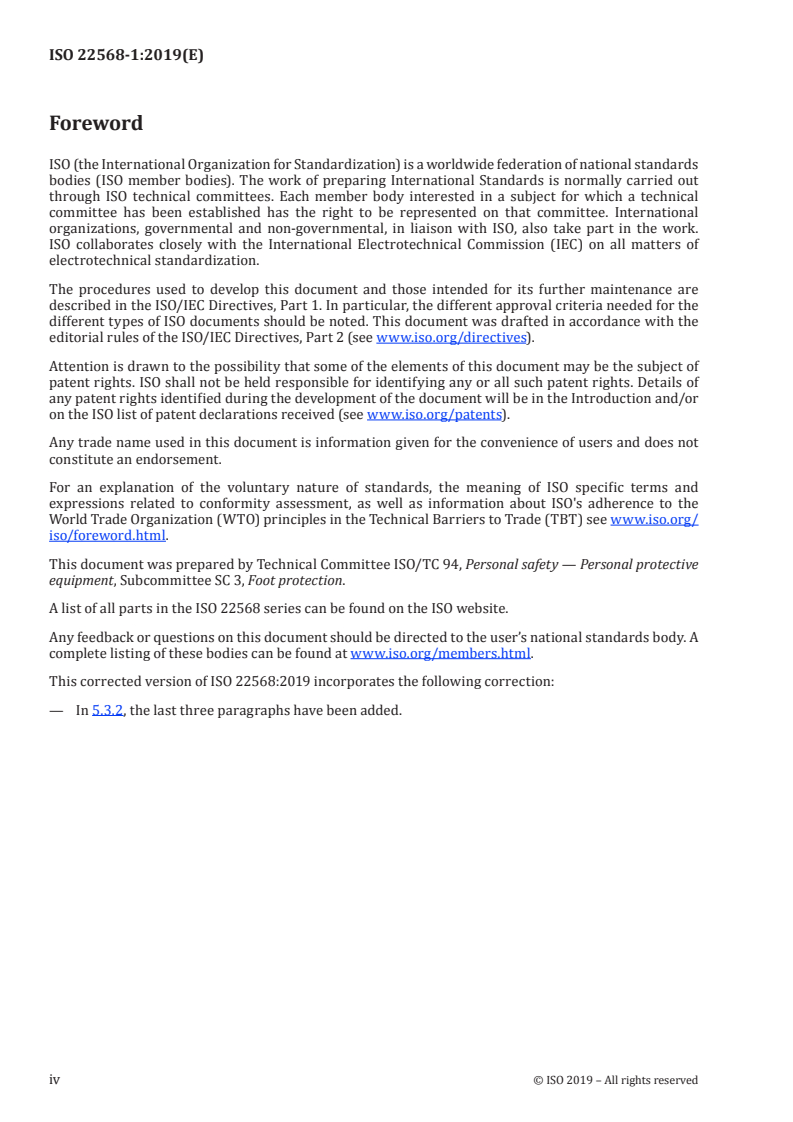 ISO 22568-1:2019 ISO 22568-1:2019 - Foot and leg protectors — Requirements and test methods for footwear components — Part 1: Metallic toecaps/26/2020 - Page 4 preview