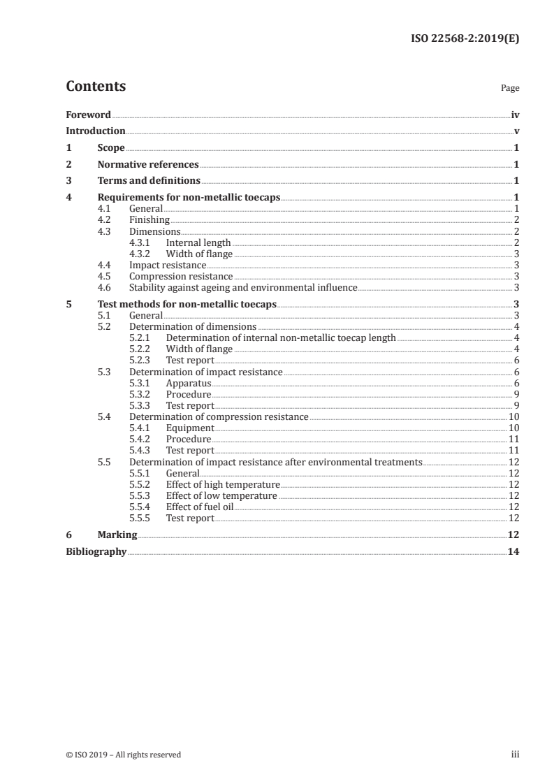 ISO 22568-2:2019 ISO 22568-2:2019 - Foot and leg protectors — Requirements and test methods for footwear components — Part 2: Non-metallic toecaps/20/2019 - Page 3 preview
