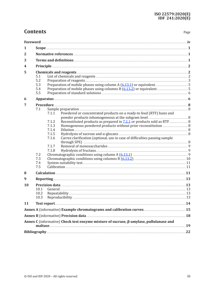 ISO 22579:2020 ISO 22579:2020 - Infant formula and adult nutritionals — Determination of fructans — High performance anion exchange chromatography with pulsed amperometric detection (HPAEC-PAD) after enzymatic treatment/10/2020 - Page 3 preview