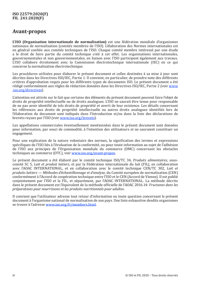 ISO 22579:2020 ISO 22579:2020 - Préparations pour nourrissons et produits nutritionnels pour adultes — Dosage des fructanes — Chromatographie échangeuse d'anions haute performance couplée à la détection par ampérométrie pulsée (CEAHP-DAP) après traitement enzymatique/28/2020 - Page 4 preview