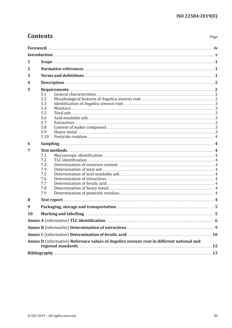ISO 22584:2019 ISO 22584:2019 - Traditional Chinese medicine — Angelica sinensis root/5/2019 - Page 3 preview