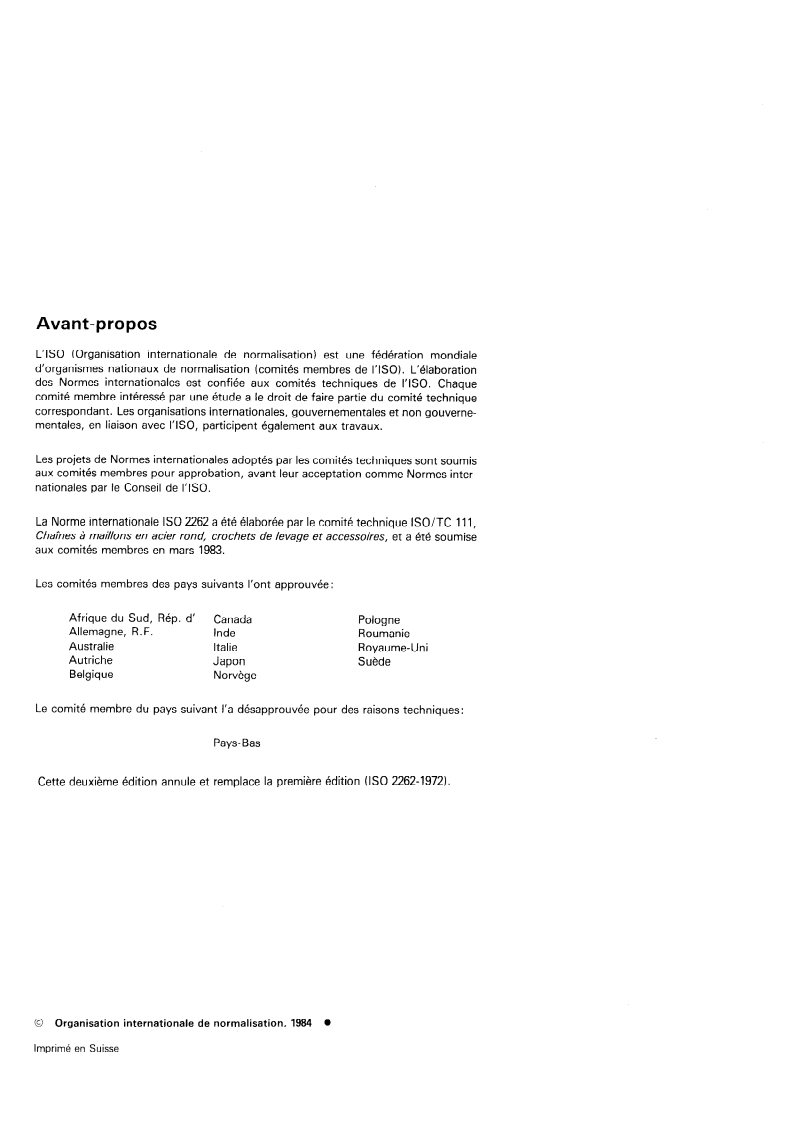 ISO 2262:1984 ISO 2262:1984 - Cosses d'usages courants destinées à être utilisées avec des câbles en acier — Spécifications/1/1984 - Page 2 preview