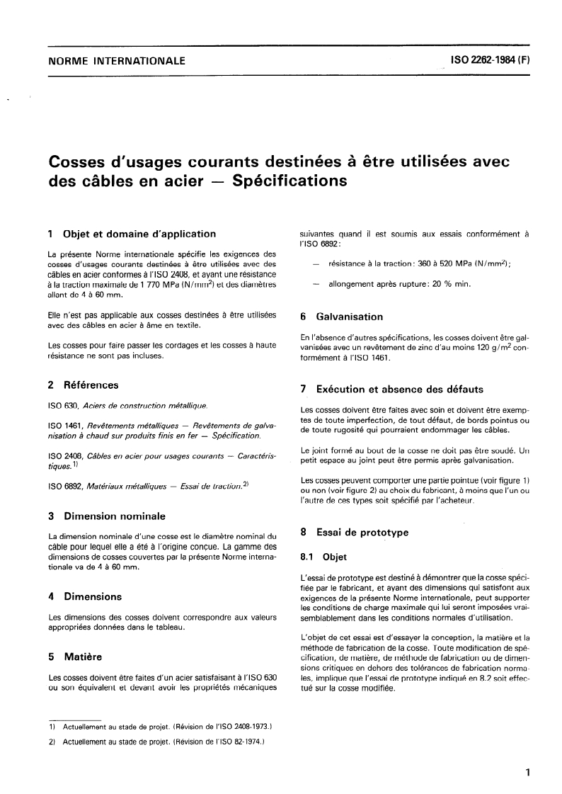 ISO 2262:1984 ISO 2262:1984 - Cosses d'usages courants destinées à être utilisées avec des câbles en acier — Spécifications/1/1984 - Page 3 preview