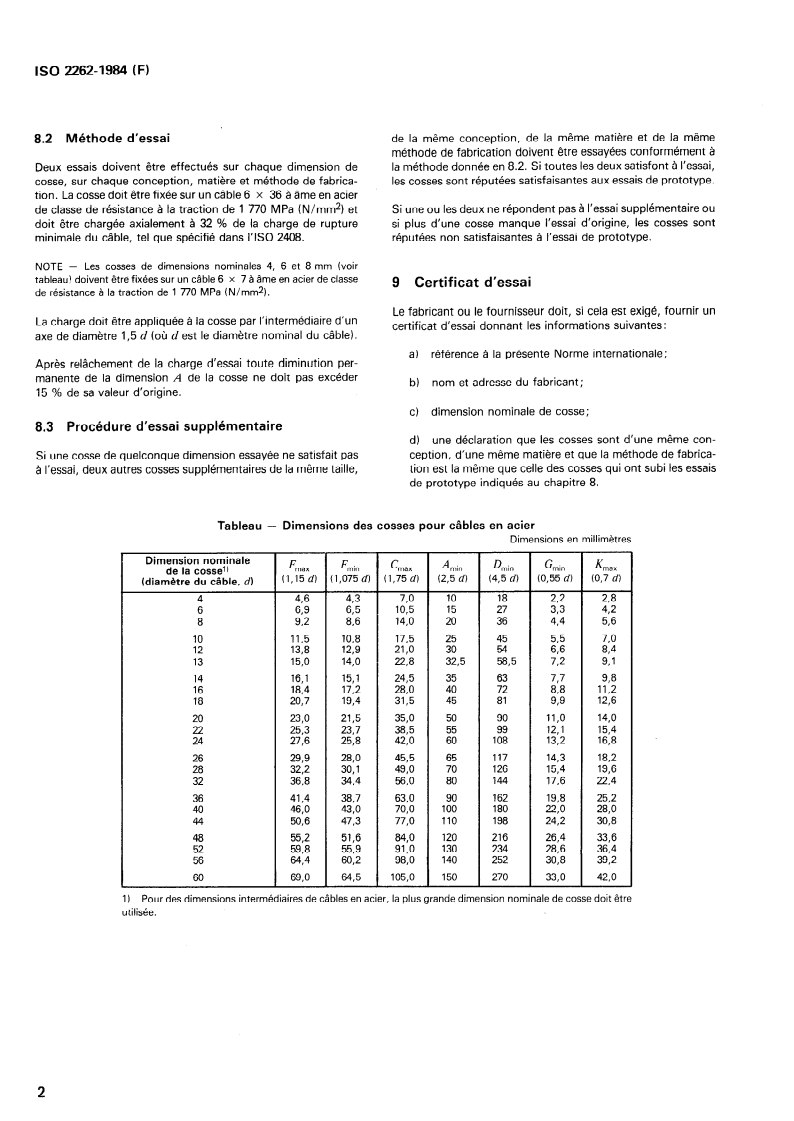 ISO 2262:1984 ISO 2262:1984 - Cosses d'usages courants destinées à être utilisées avec des câbles en acier — Spécifications/1/1984 - Page 4 preview