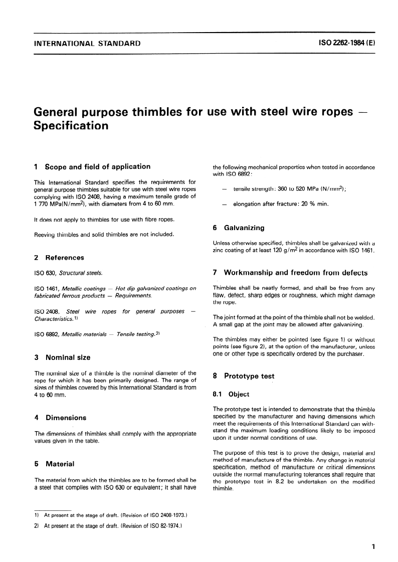 ISO 2262:1984 ISO 2262:1984 - General purpose thimbles for use with steel wire ropes — Specification/1/1984 - Page 3 preview