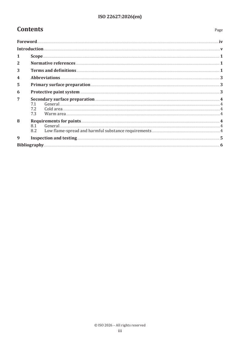 ISO 22627:2026 ISO 22627:2026 - Ships and marine technology — Technical requirements for painting the accommodation interior of passenger ships - Page 3 preview