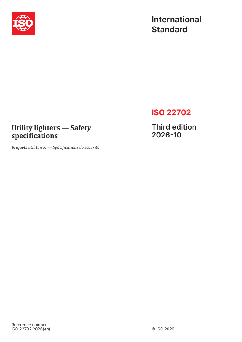 ISO 22702:2026 ISO 22702:2026 - Utility lighters — Safety specifications - Page 1 preview